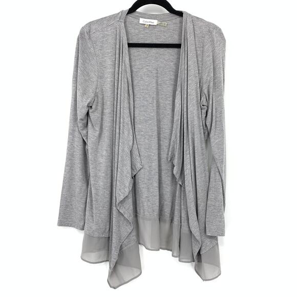 Calvin Klein Open Waterfront Front Cardigan Sweater Womens Size M Heather Gray - Picture 1 of 6
